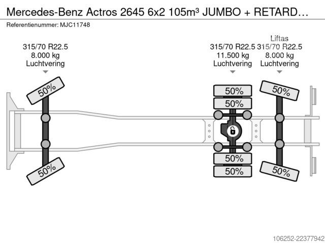 Автокран Mercedes-Benz Actros 2645 6x2 105m³ JUMBO + RETARDER + CRANE ...