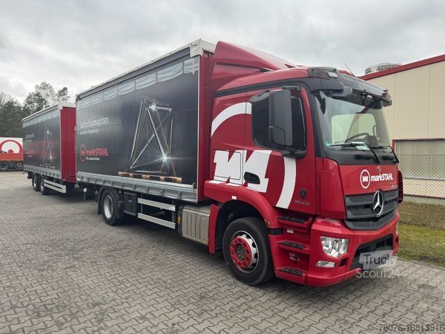 Camion cu platformă și prelată MERCEDES-BENZ 1843 LL Schiebeplane Edscha LBW 1,5t  + Anhänger