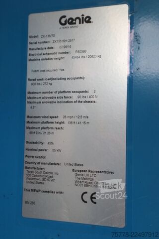 Ledad teleskopisk arbetsplattform Genie ZX-135 /70 | 43 METER | 272 KG | LOW HOURS