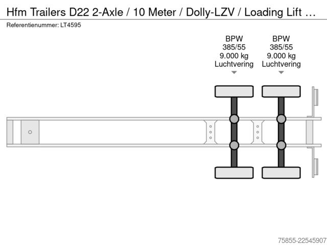 Kayar brandalar Hfm Trailers D22 2-Axle / 10 Meter / Dolly-LZV / Loading Lift