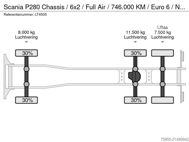 Chassis cab Scania P280 Chassis / 6x2 / Full Air / 746.000 KM / Eu...