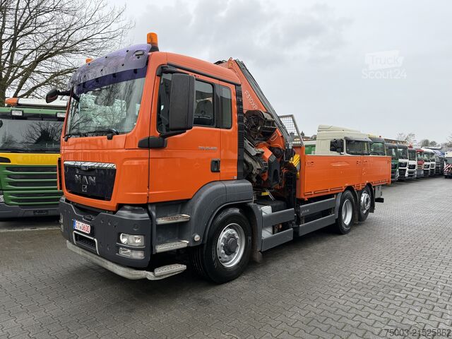 Flatbed truck MAN TGS 26.480 6X4H-2 Kran Fassi F310 18.50 Meter