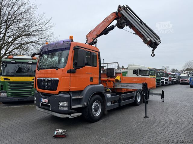 Flatbed truck MAN TGS 26.480 6X4H-2 Kran Fassi F310 18.50 Meter