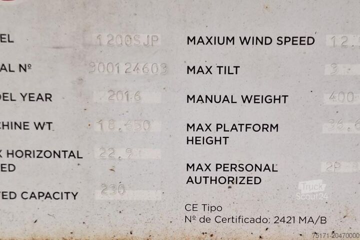 Plate-forme de travail télescopique articulée JLG 1200SJP Diesel, 38.7m Working Height, 23.5m Reach,