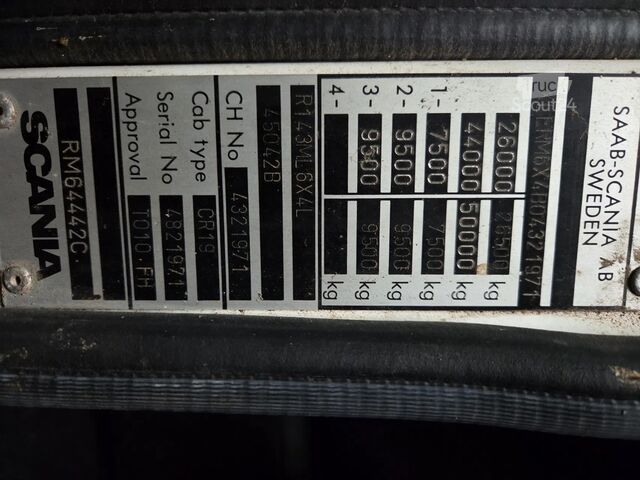 Chasis con cabina Scania R 143 6x4 full air suspension zeldzaam M chassis