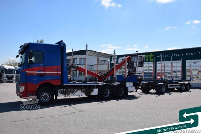 Samochód do przewozu drewna DAF XF 530 6x4 Holzaufbau Kran Palfinger + Gsodam