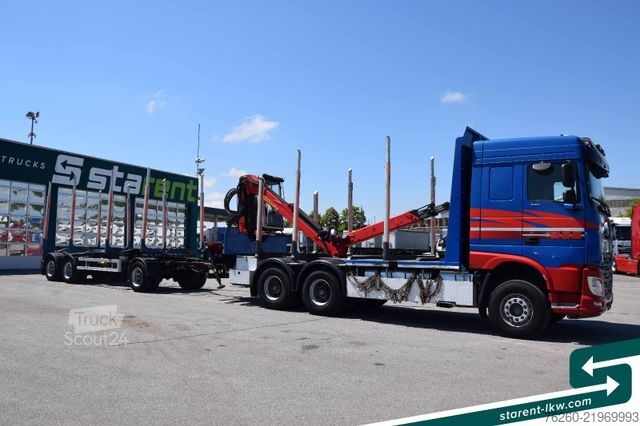 Samochód do przewozu drewna DAF XF 530 6x4 Holzaufbau Kran Palfinger + Gsodam