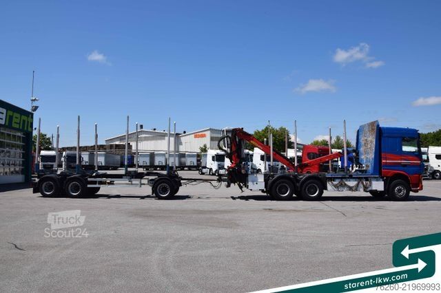 Samochód do przewozu drewna DAF XF 530 6x4 Holzaufbau Kran Palfinger + Gsodam