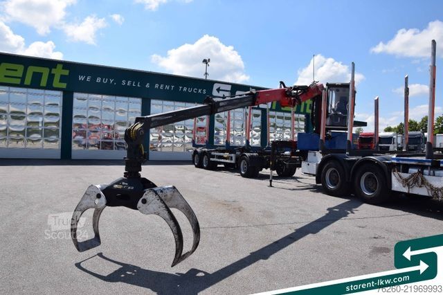 Samochód do przewozu drewna DAF XF 530 6x4 Holzaufbau Kran Palfinger + Gsodam