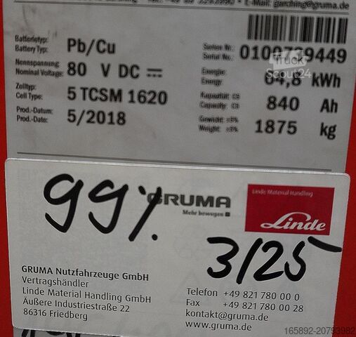 Forklift battery GRUMA 80 Volt 5 TCSM 840 Ah