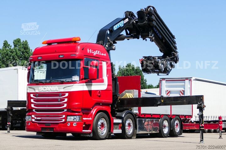 Vrachtauto met open laadbak SCANIA R 490 Pritsche Kran Effer Funk Lift-/Lenkachse