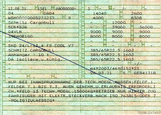 Kylmäkuljetuspuoliperävaunu SCHMITZ CARGOBULL SKO 24/L-13.4 FP COOL V7 | Palettenkasten | ATP
