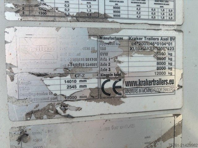 Sættevogn med walking floor KRAKER CF 200  92 cbm