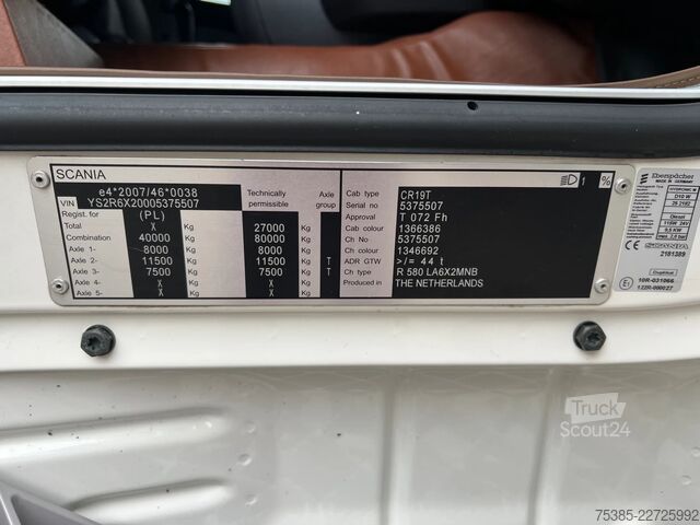 Matières dangereuses Scania R580 6X2 ADR Hydrolyk