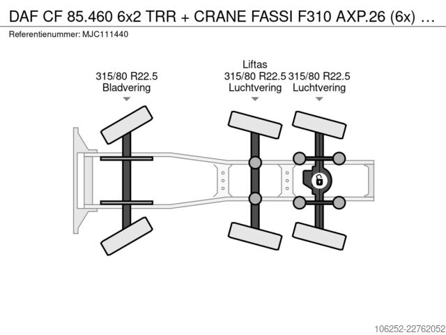 Tracteur standard DAF CF 85.460 6x2 TRR + CRANE FASSI F310 AXP.26 (6x...