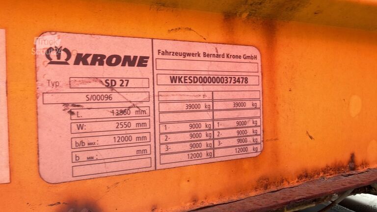 Rimorchio della piattaforma Krone SD27 (BELGIAN TRAILER / DRUM BRAKES / FREINS TA...