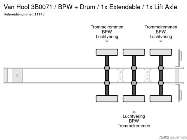 Транспорт на контейнери Van Hool 3B0071 / BPW + Drum / 1x Extendable / 1x Lift Axle