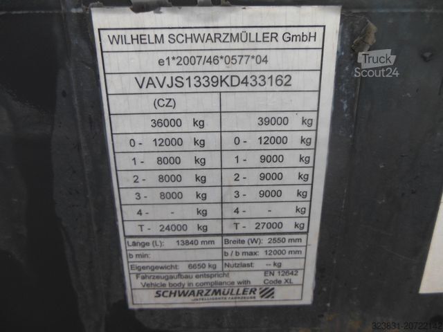 Open oplegger met zeil SCHWARZMÜLLER SPA 3/E, SAF, 2 LIFTACHSE