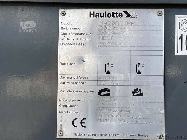 Scharnierende telescopische hoogwerker Haulotte HA 20 RTJ Pro