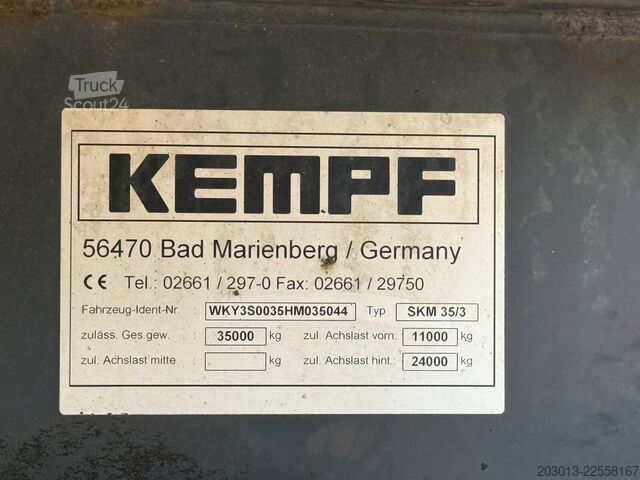 Semi-remorque benne KEMPF SKM 35/3 AK Kippaufl. 30 m³ Achse *1 Liftachs