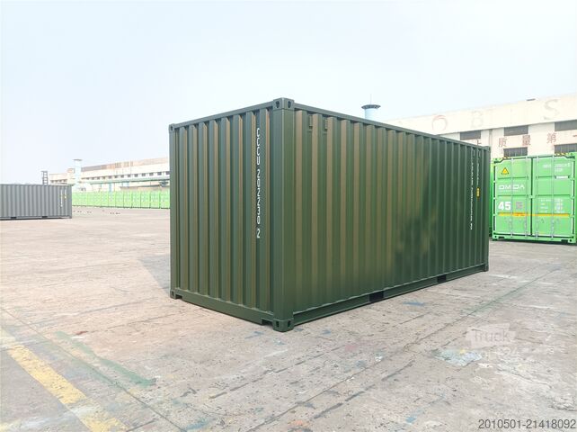 Contentor de transporte 20 Fuß Seecontainer / Neucontainer Flaschengrün RAL 6007 / Materiallager/