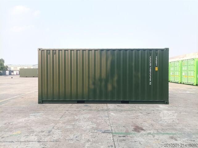 Contentor de transporte 20 Fuß Seecontainer / Neucontainer Flaschengrün RAL 6007 / Materiallager/