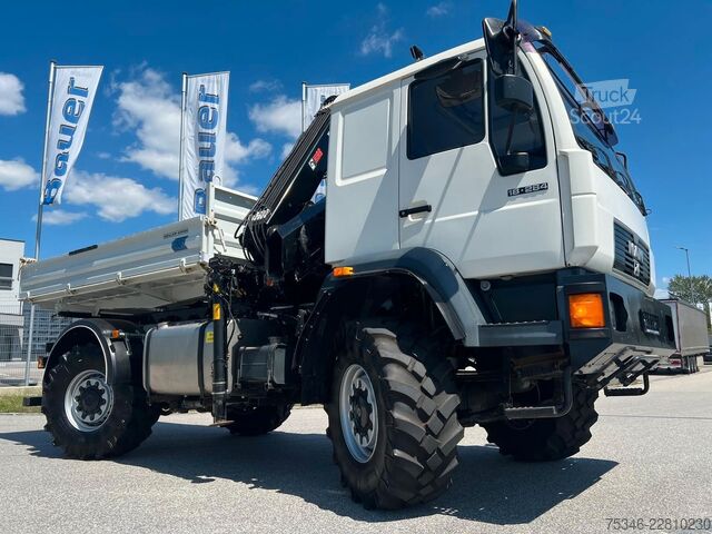 Háromirányú billenő teherautó MAN L90 18.284 4x4 LOF Kipper/Kran/47 tkm/HA gelenkt