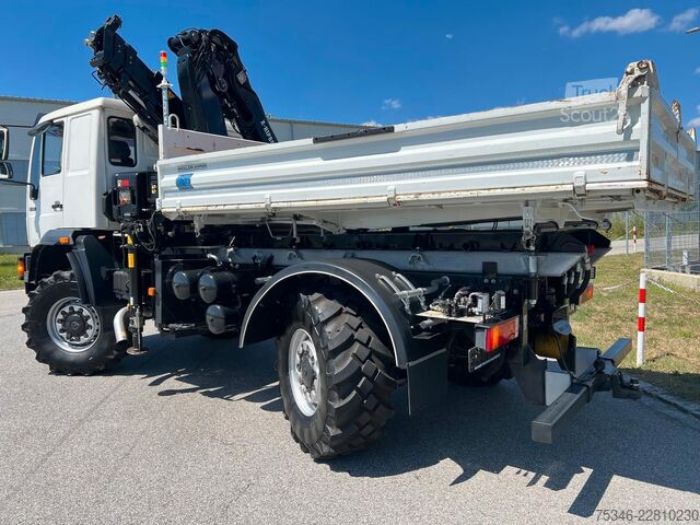 Háromirányú billenő teherautó MAN L90 18.284 4x4 LOF Kipper/Kran/47 tkm/HA gelenkt