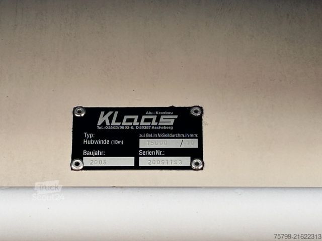 Truck-mounted crane van MAN 8.180 Dachdeckerkran Klaas Arbeitskorb 34m