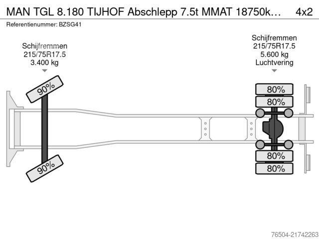 автомобиль-фургон для перевозки автомобилей MAN TGL 8.180 TIJHOF Abschlepp 7.5t MMAT 18750kg 6...