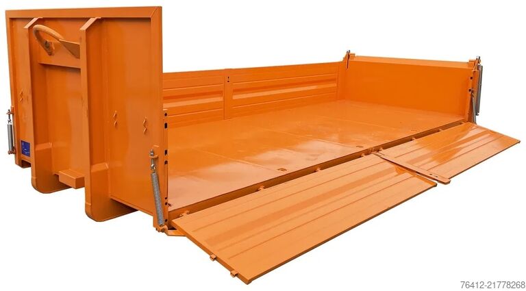 Contenedor de volteo A1 Container STAHL-Kippaufbau 12 m³ - Pendelklappe abklappbar - Zurrösen - RAL 2011 Tieforange