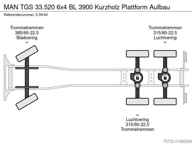 Транспортер для перевезення лісоматеріалів MAN TGS 33.520 6x4 BL 3900 Kurzholz Plattform Aufbau