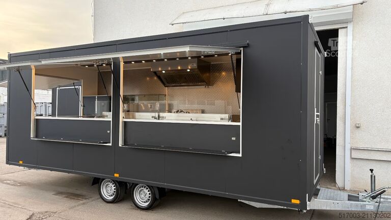 Verkoopaanhangwagen, dubbele grill 6 m Grillwagen GASANLAGE  DOPPELGRILL