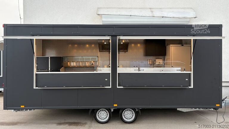 Verkoopaanhangwagen, dubbele grill 6 m Grillwagen GASANLAGE  DOPPELGRILL