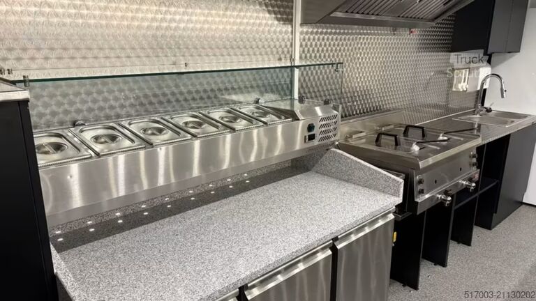 Verkoopaanhangwagen, dubbele grill 6 m Grillwagen GASANLAGE  DOPPELGRILL