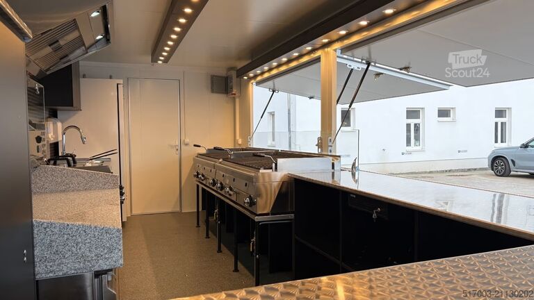 Verkoopaanhangwagen, dubbele grill 6 m Grillwagen GASANLAGE  DOPPELGRILL