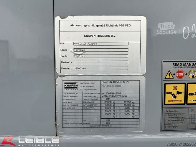 Semi-remorque à plancher roulant KNAPEN KT 01*Schubboden*Cargo Floor*Liftachse*89m³*BPW*
