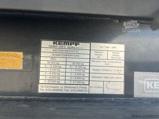 Kiperska poluprikolica KEMPF SKM 39 ALU-KASTENMULDE 55M³ ROLLPLANE