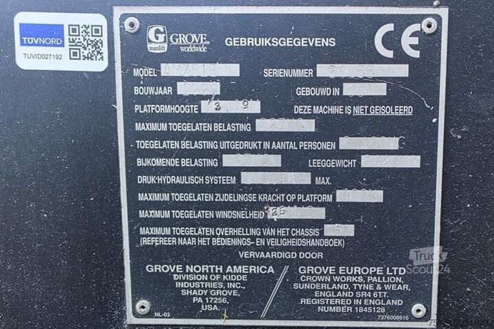 Gelenkteleskoparbeitsbühne Grove AMZ51E Electric, 4x2 Drive, 15.5m Working Height,