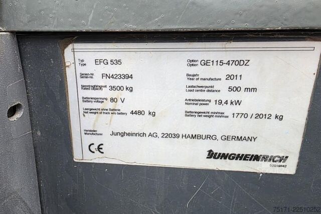 Gabelstapler Jungheinrich EFG535 Electric, Lifting Height 4700mm, Freelift 1