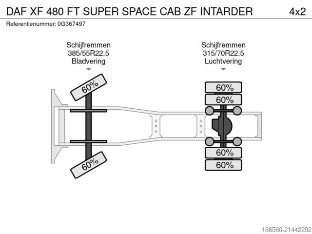 Tracteur standard DAF XF 480 FT SUPER SPACE CAB ZF INTARDER