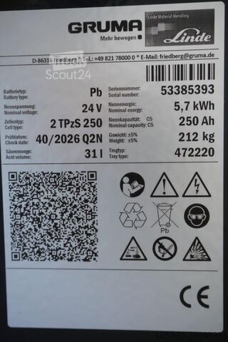 Baterija za viličarja GRUMA 24 Volt 2 PzS 250 Ah