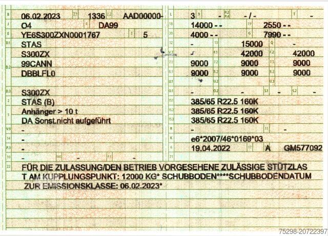 Auflieger mit Walkingfloor STAS S300ZX /ADR Typ EX II, FL, OX, AT / 2 Liftachsen
