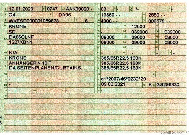 Открытый полуприцеп с тентом KRONE SD / EDSCHA / ADR Typ EX/II / Liftachse