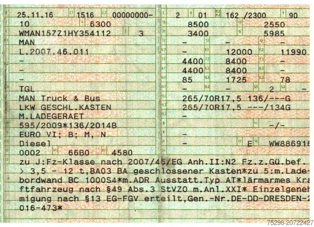 Samochód ciężarowy typu furgon MAN TGL 12.220 4x2 BL / Ladebordwand
