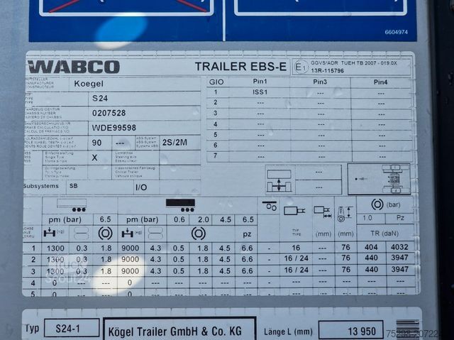 Open oplegger met zeil KÖGEL S24-1 / Hubdach / EDSCHA