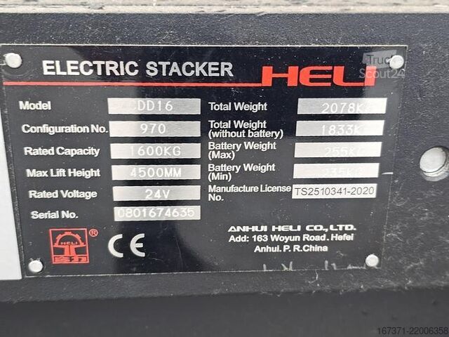 Smalle gang heftruck HELI CDD 16 | ELECTRIC | 1600 KG.| HEIGHT 4.50 MTR |...