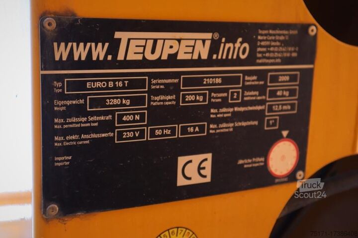 Op vrachtwagen gemonteerd platform Teupen EURO B16T As-Is, Driving Licence B/3, Diesel, 16m