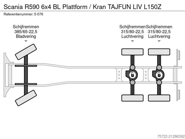 Transporter drewna Scania R590 6x4 BL Plattform / Kran TAJFUN LIV L150Z