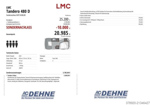 Campingvogn LMC Tandero 480 D Sondernachlass EUR 10.000,00